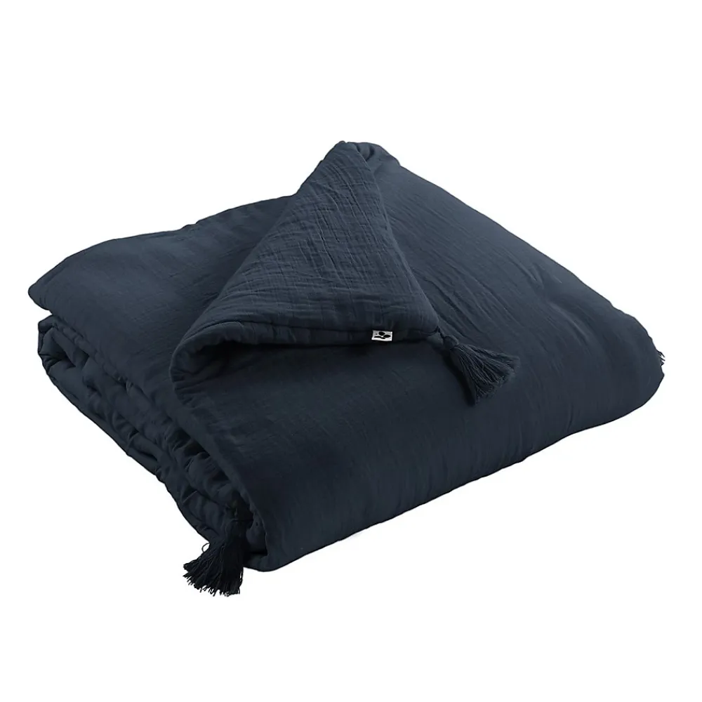 Altobuy OUREA - Couvre-pied 150x150cm Capitonné Gaze de Coton Minuit* Boutis, Couvre-Lit, Édredon