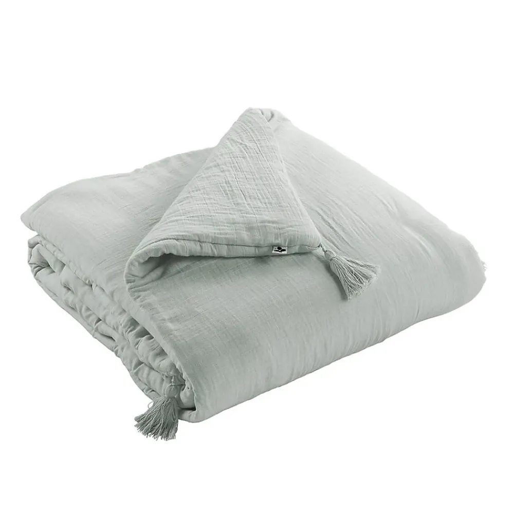Altobuy OUREA - Couvre-pied 150x150cm Capitonné Gaze de Coton Eucalyptus* Boutis, Couvre-Lit, Édredon