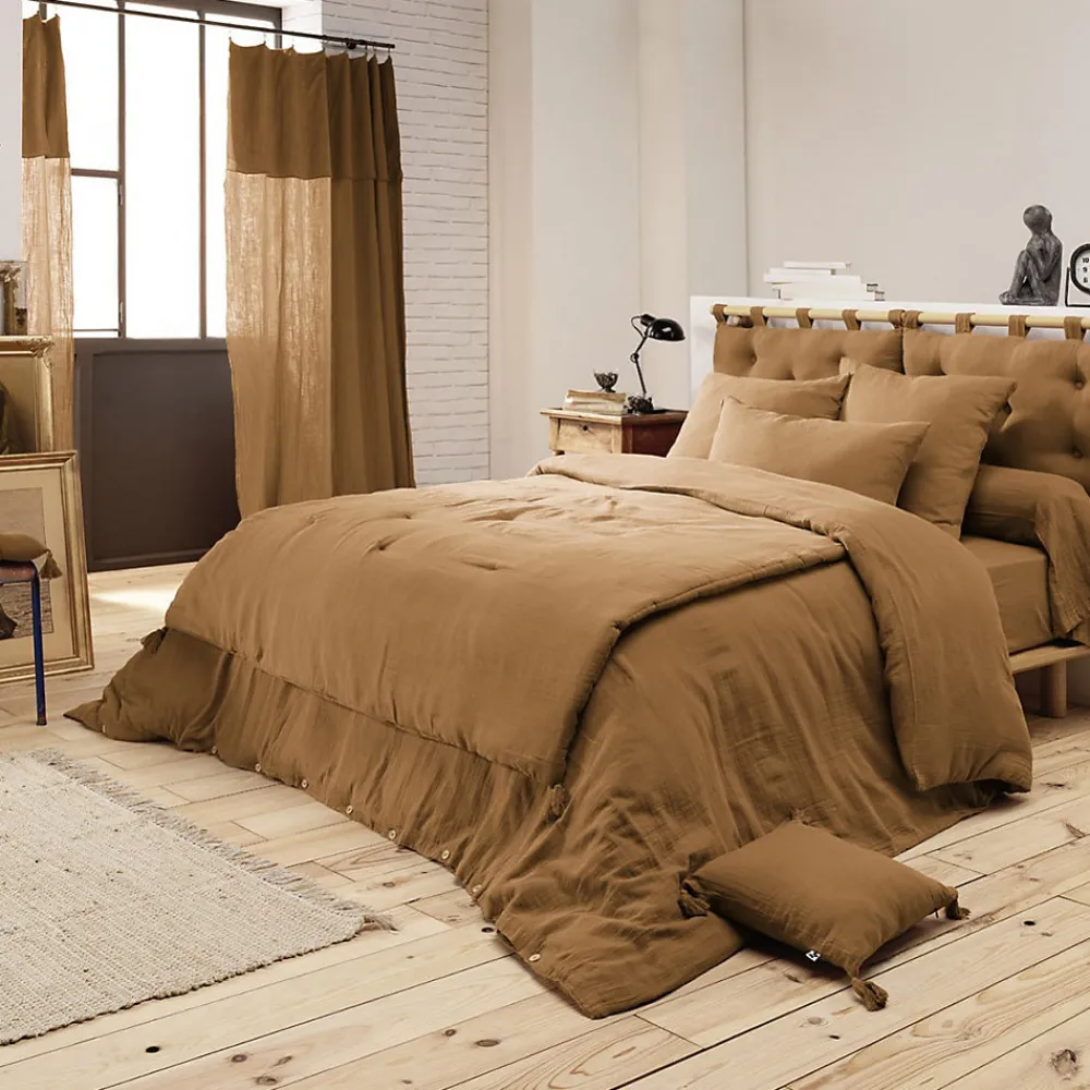 OUREA - Couvre-pied 150x150cm Capitonné Gaze de Coton Camel>Altobuy Hot