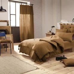 OUREA - Couvre-pied 150x150cm Capitonné Gaze de Coton Camel><noscript><img width=