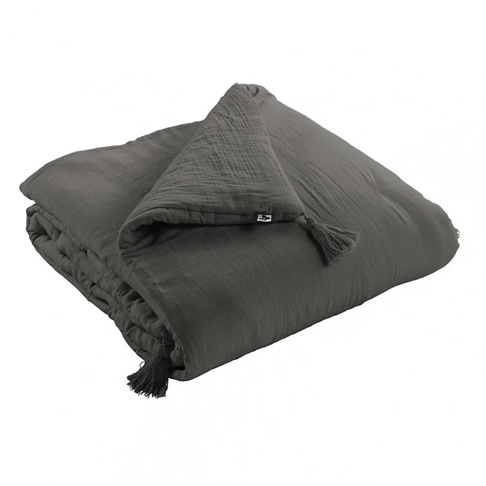 OUREA - Couvre-pied 150x150cm Capitonné Gaze de Coton Granit>Altobuy Clearance