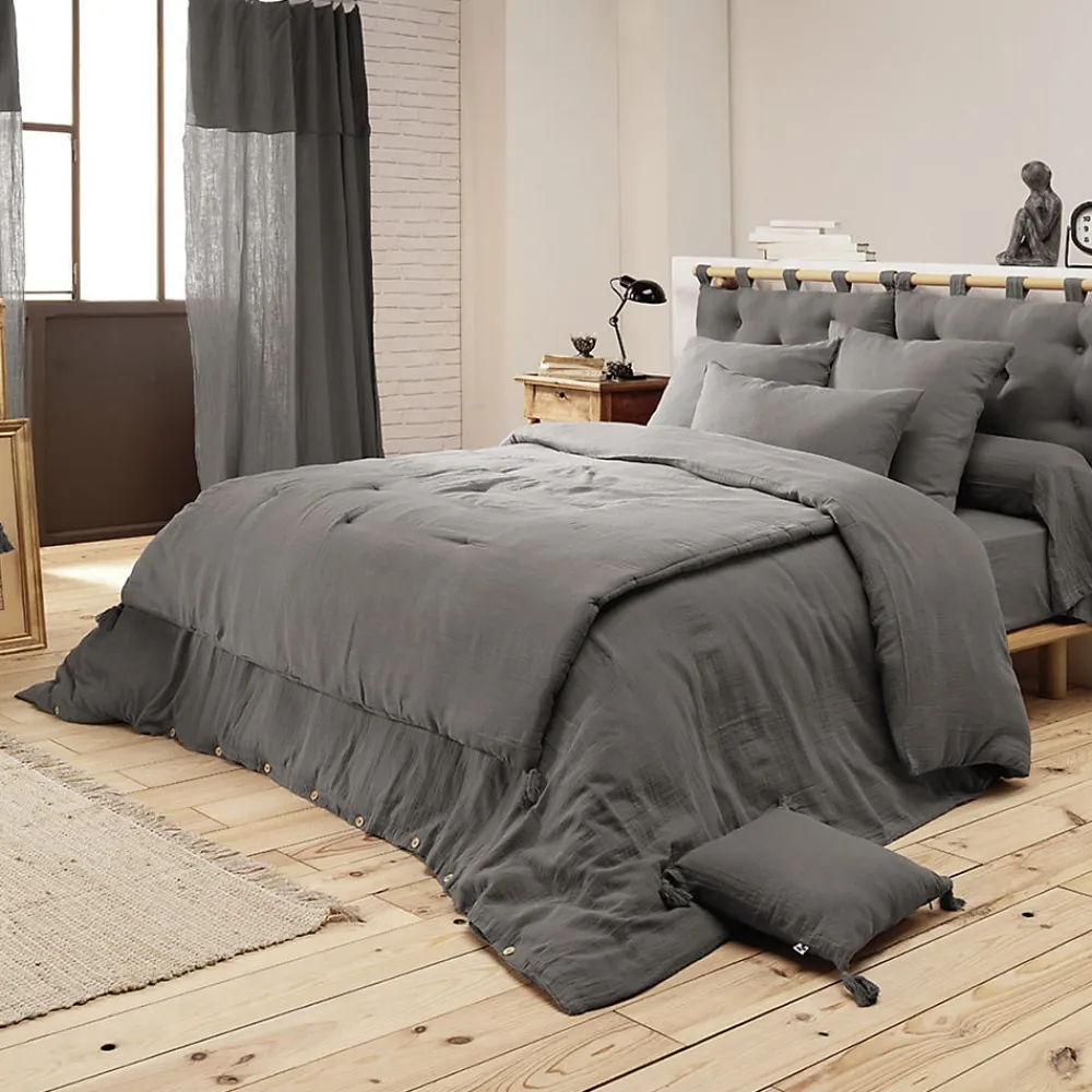 OUREA - Couvre-pied 150x150cm Capitonné Gaze de Coton Granit>Altobuy Clearance