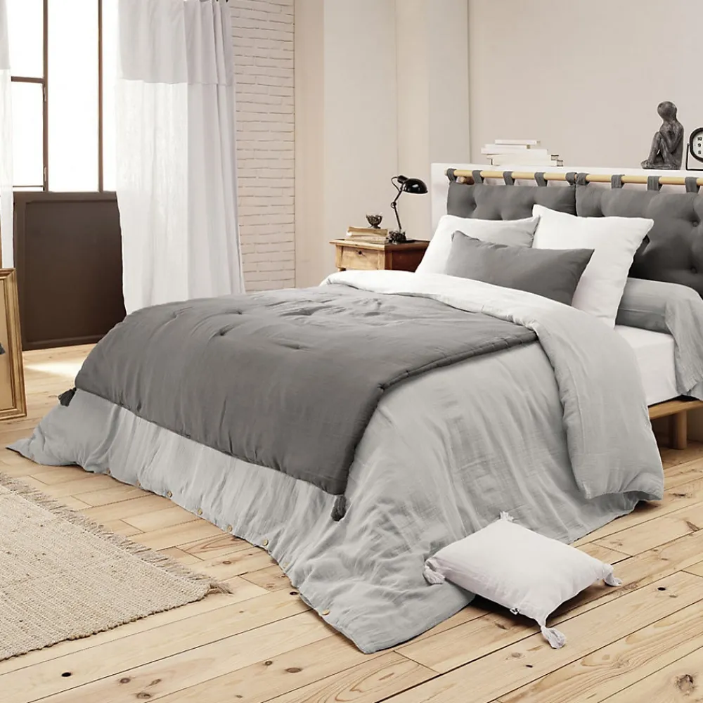 OUREA - Couvre-pied 150x150cm Capitonné Gaze de Coton Granit>Altobuy Clearance