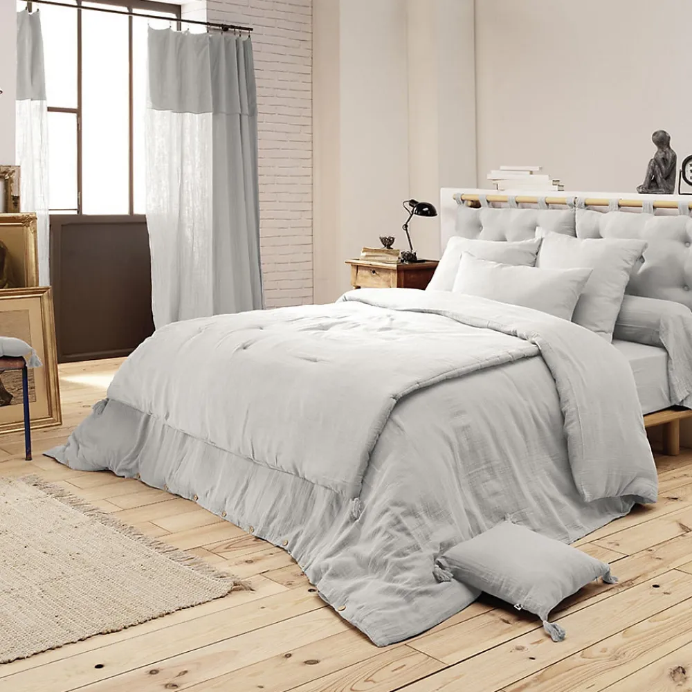 OUREA - Couvre-pied 150x150cm Capitonné Gaze de Coton Nuage>Altobuy Sale