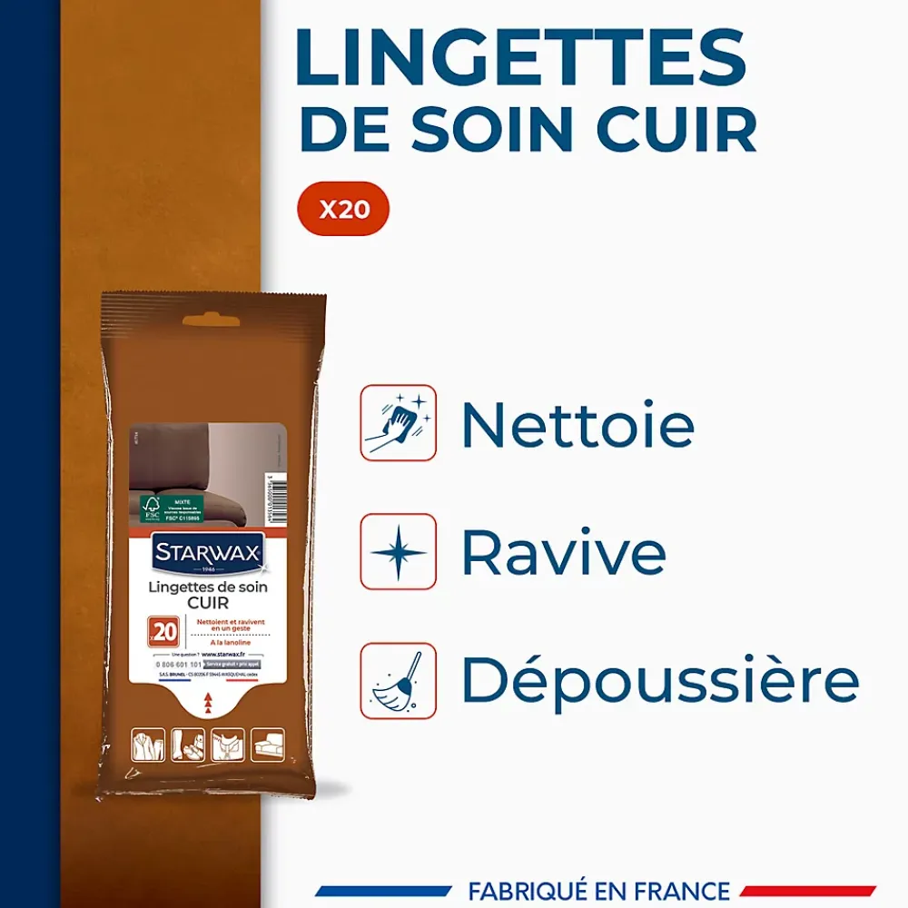 Starwax Pack 18 lingettes de soin cuir* Lingette