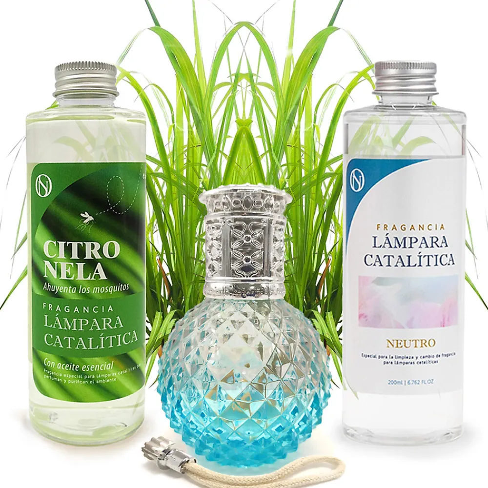 Pack économique Lampe Catalytique Blue Diamonds + Parfum Citronnelle (200 ml) + Nettoyant Neutre (200 ml) + Mèche de Rechange>Mamamanuela Discount