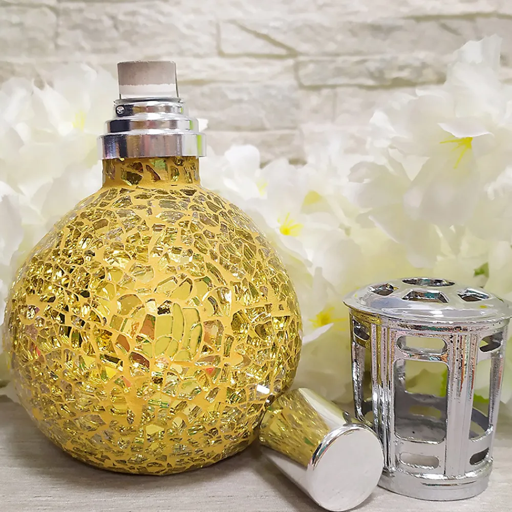 Pack économique Lampe Catalytique Mosaïque Doré + Parfum Bed of Roses (500 ml) + Nettoyant Neutre (200 ml) + Mèche de Rechange>Mamamanuela