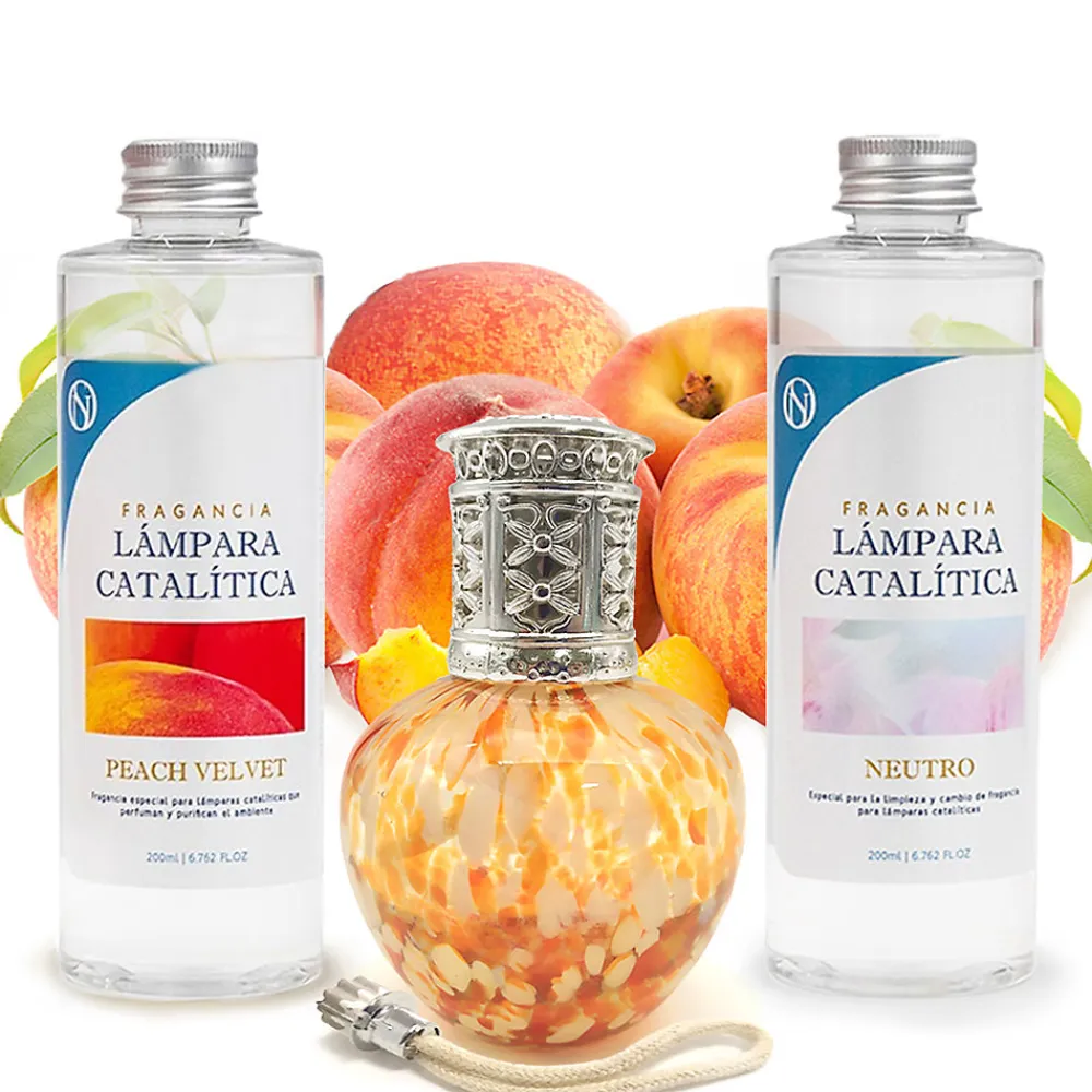 Pack économique Lampe Catalytique Drops Orange + Parfum Peach Velvet (200 ml) + Nettoyant Neutre (200 ml) + Mèche de Rechange>Mamamanuela Best