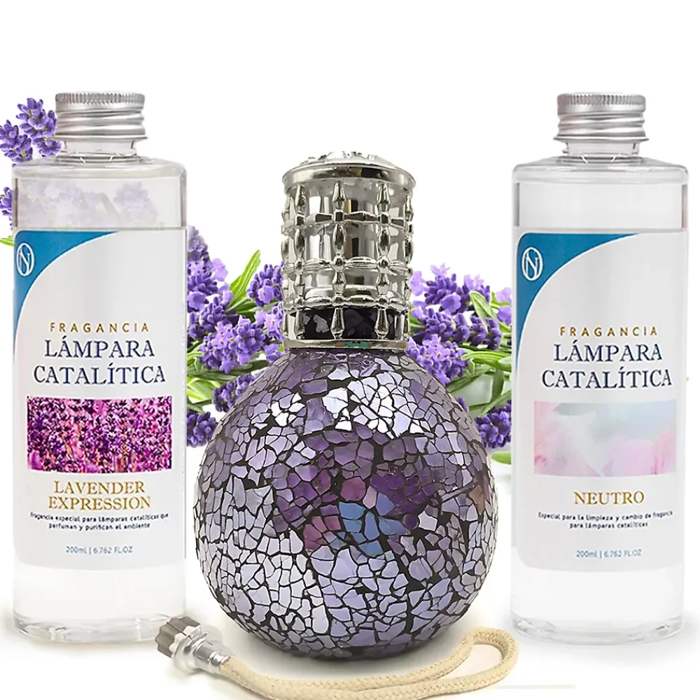 Mamamanuela Pack économique Lampe Catalytique Mosaïque de minuit + Lavender Expression (200 ml) + Nettoyant Neutre (200 ml) + Mèche Rechange* Désodorisant Et Parfum D'Ambiance
