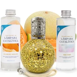 Mamamanuela Pack économique Lampe Catalytique Mosaïque Doré + Parfum Waikiki Melon (500 ml) + Nettoyant Neutre (200 ml) + Mèche de Rechange* Désodorisant Et Parfum D'Ambiance
