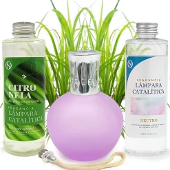 Mamamanuela Pack économique Lampe Catalytique Fuchsia Mat + Parfum Citronnelle (200 ml) + Nettoyant Neutre (200 ml) + Mèche de Rechange* Désodorisant Et Parfum D'Ambiance