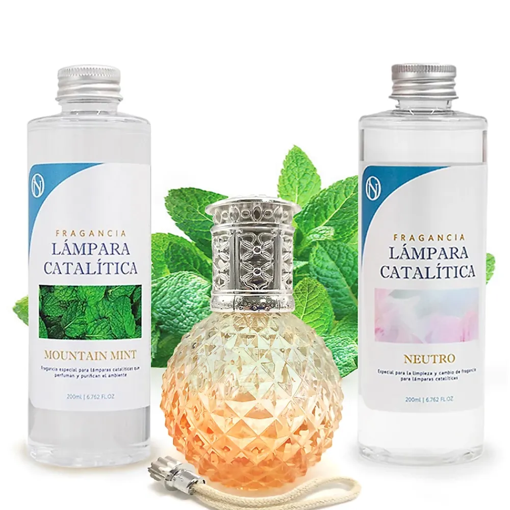 Mamamanuela Pack économique Lampe Catalytique Orange Diamonds + Parfum Mountain Mint (200 ml) + Nettoyant Neutre (200 ml) + Mèche de Rechange* Désodorisant Et Parfum D'Ambiance