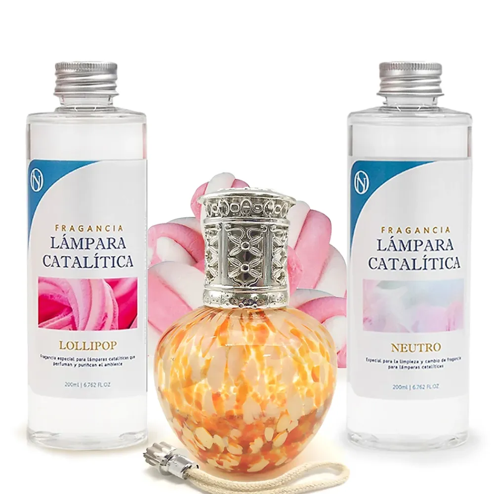 Mamamanuela Pack économique Lampe Catalytique Drops Orange + Parfum Lollipop (200 ml) + Nettoyant Neutre (200 ml) + Mèche de Rechange* Désodorisant Et Parfum D'Ambiance