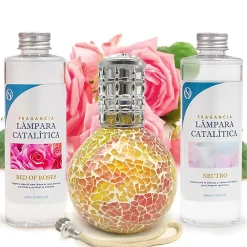 Mamamanuela Pack économique Lampe Catalytique Mosaïque Bicolore + Parfum Bed of Roses (500 ml) + Nettoyant Neutre (200 ml) + Mèche de Rechange* Désodorisant Et Parfum D'Ambiance