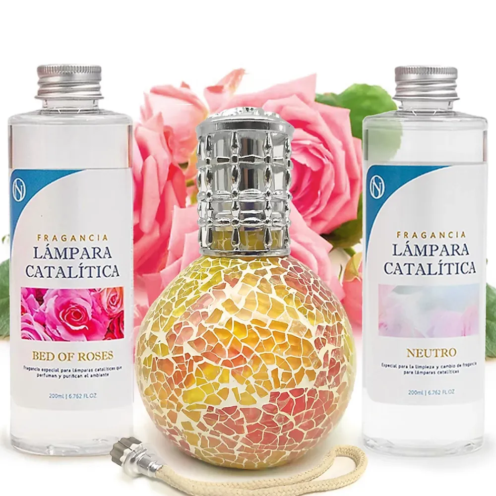 Mamamanuela Pack économique Lampe Catalytique Mosaïque Bicolore + Parfum Bed of Roses (500 ml) + Nettoyant Neutre (200 ml) + Mèche de Rechange* Désodorisant Et Parfum D'Ambiance