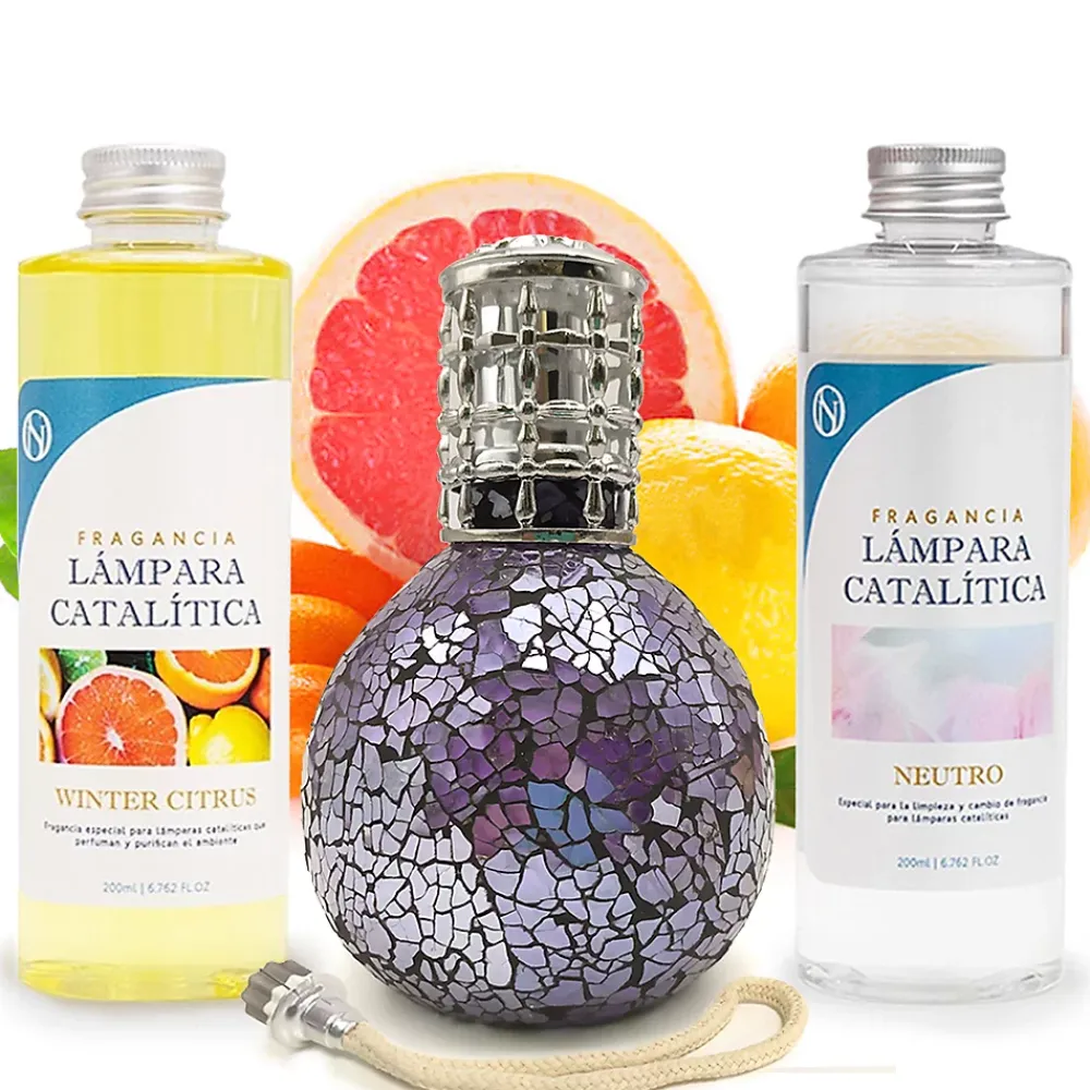Mamamanuela Pack économique Lampe Catalytique Mosaïque de minuit + Parfum Winter Citrus (200 ml) + Nettoyant Neutre (200 ml) + Mèche Rechange* Désodorisant Et Parfum D'Ambiance