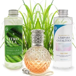 Mamamanuela Pack économique Lampe Catalytique Orange Diamonds + Parfum Citronnelle (500 ml) + Nettoyant Neutre (200 ml) + Mèche de Rechange* Désodorisant Et Parfum D'Ambiance