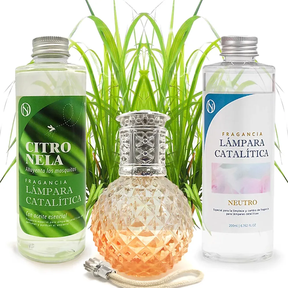 Mamamanuela Pack économique Lampe Catalytique Orange Diamonds + Parfum Citronnelle (500 ml) + Nettoyant Neutre (200 ml) + Mèche de Rechange* Désodorisant Et Parfum D'Ambiance