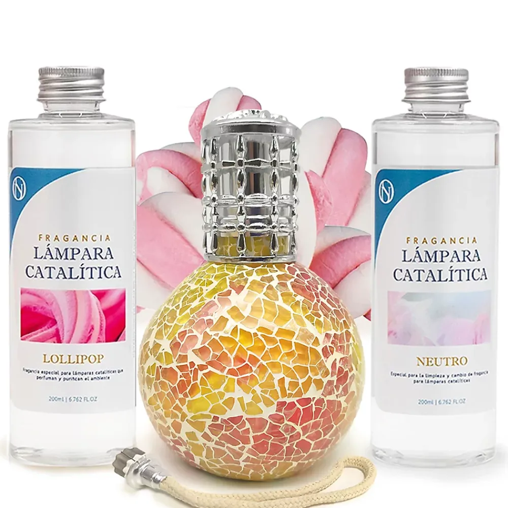 Mamamanuela Pack économique Lampe Catalytique Mosaïque Bicolore + Parfum Lollipop (500 ml) + Nettoyant Neutre (200 ml) + Mèche de Rechange* Désodorisant Et Parfum D'Ambiance