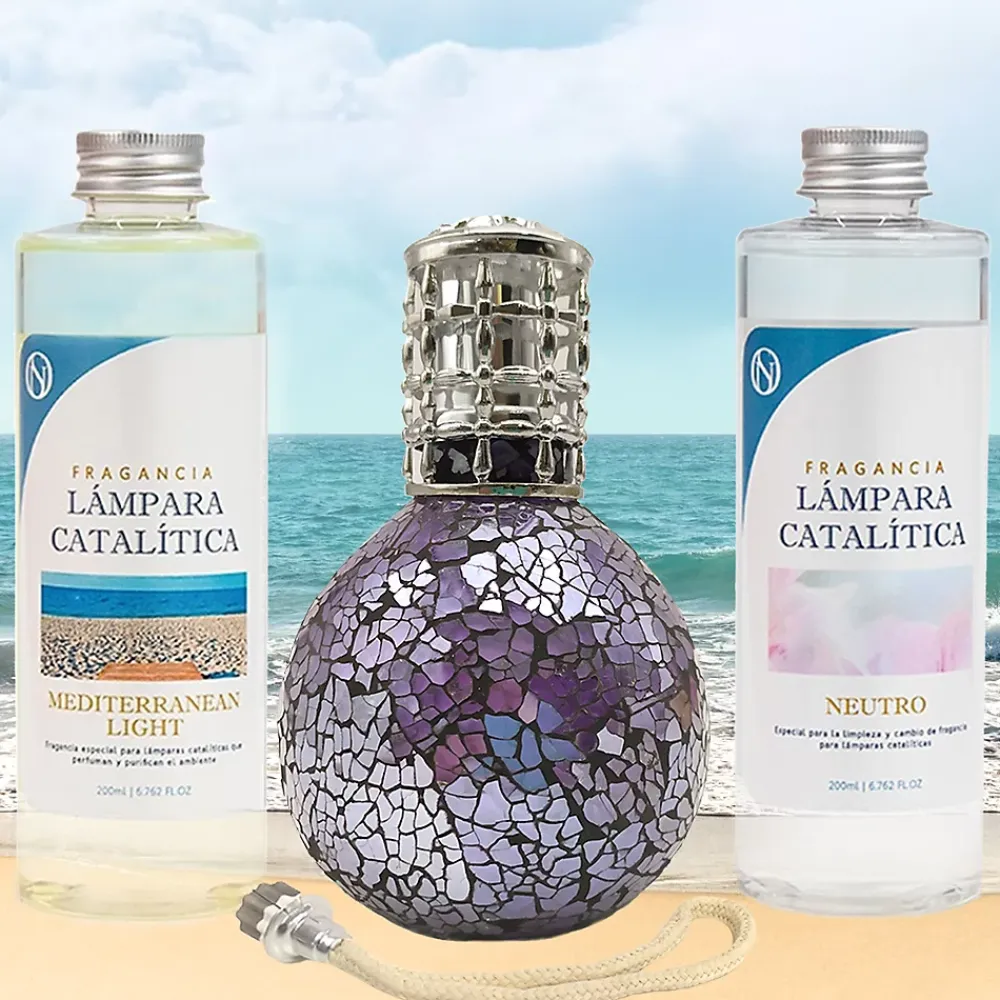 Mamamanuela Pack économique Lampe Catalytique Mosaïque de minuit + Mediterranean Light (500 ml) + Nettoyant Neutre (200 ml) + Mèche Rechange* Désodorisant Et Parfum D'Ambiance