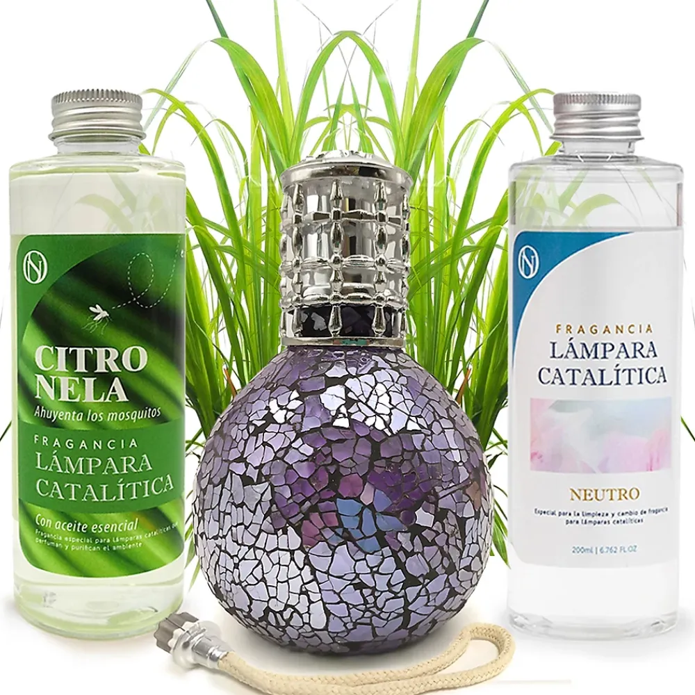 Mamamanuela Pack économique Lampe Catalytique Mosaïque de minuit + Parfum Citronnelle (500 ml) + Nettoyant Neutre (200 ml) + Mèche de Rechange* Désodorisant Et Parfum D'Ambiance