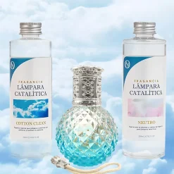 Mamamanuela Pack économique Lampe Catalytique Blue Diamonds + Parfum Cotton Clean (200 ml) + Nettoyant Neutre (200 ml) + Mèche de Rechange* Désodorisant Et Parfum D'Ambiance