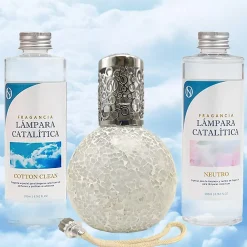 Mamamanuela Pack économique Lampe Catalytique Mosaïque Blanc + Parfum Cotton Clean (200 ml) + Nettoyant Neutre (200 ml) + Mèche de Rechange* Désodorisant Et Parfum D'Ambiance