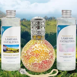 Mamamanuela Pack économique Lampe Catalytique Mosaïque Bicolore + Parfum Provence Breeze (200ml) + Nettoyant Neutre (20 ml) + Mèche Rechange* Désodorisant Et Parfum D'Ambiance