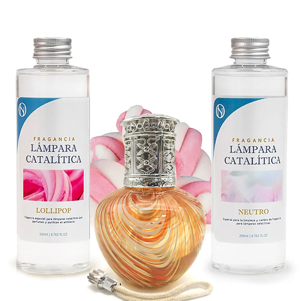Pack économique Lampe Catalytique Orange Waves + Parfum Lollipop (500 ml) + Nettoyant Neutre (200 ml) + Mèche de Rechange>Mamamanuela Sale