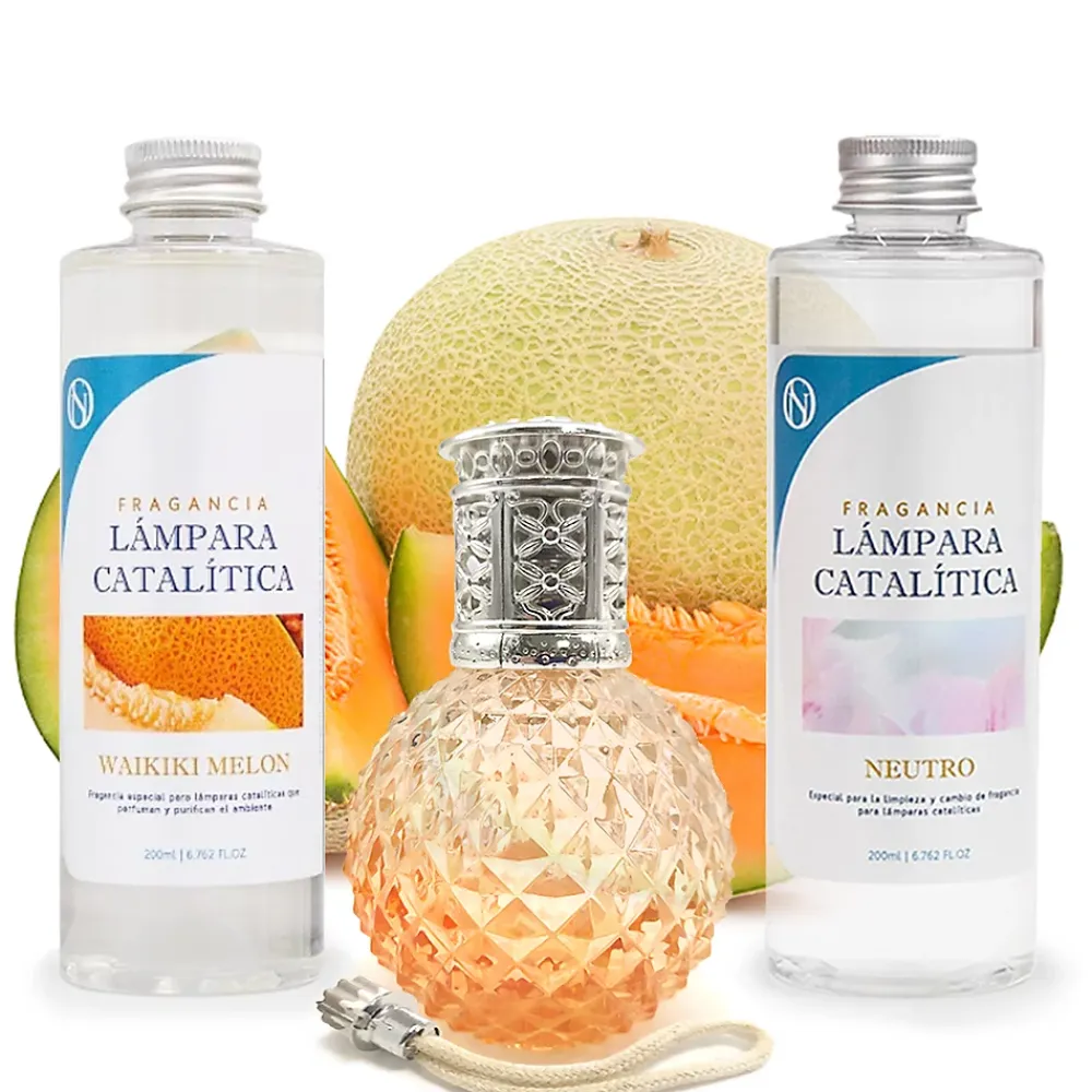 Mamamanuela Pack économique Lampe Catalytique Orange Diamonds + Parfum Waikiki Melon (200 ml) + Nettoyant Neutre (200 ml) + Mèche de Rechange* Désodorisant Et Parfum D'Ambiance