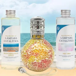 Mamamanuela Pack économique Lampe Catalytique Mosaïque Bicolore + Mediterranean Light (200 ml) + Nettoyant Neutre (200 ml) + Mèche Rechange* Désodorisant Et Parfum D'Ambiance