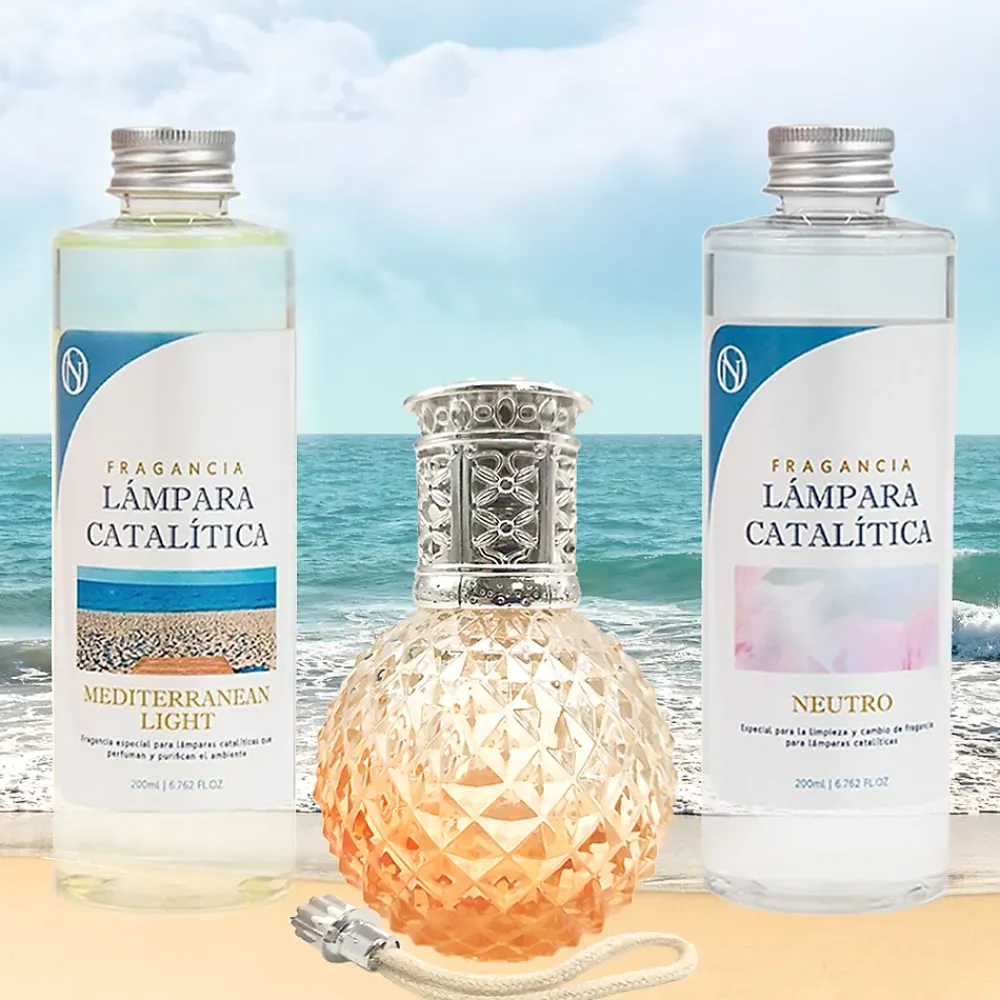 Mamamanuela Pack économique Lampe Catalytique Orange Diamonds + Mediterranean Light (500 ml) + Nettoyant Neutre (200 ml) + Mèche Rechange* Désodorisant Et Parfum D'Ambiance
