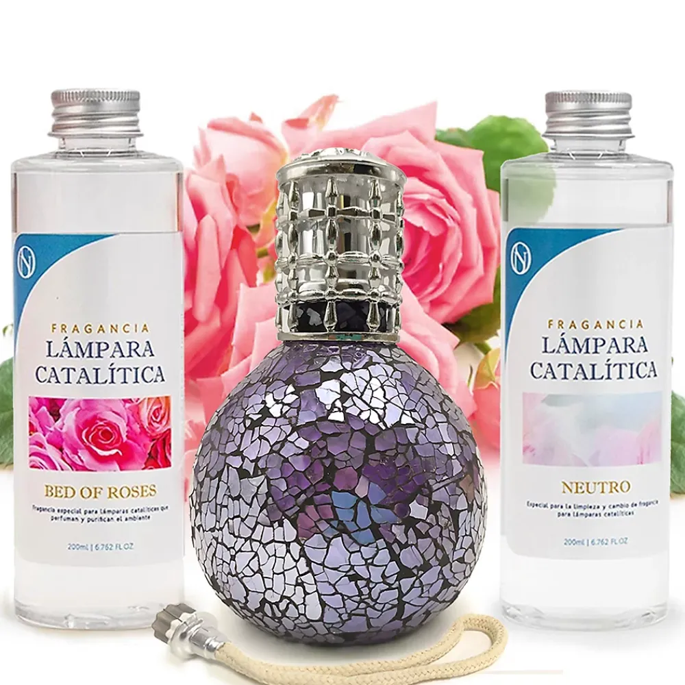 Mamamanuela Pack économique Lampe Catalytique Mosaïque de minuit + Parfum Bed of Roses (200 ml) + Nettoyant Neutre (200 ml) + Mèche Rechange* Désodorisant Et Parfum D'Ambiance