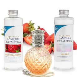 Pack économique Lampe Catalytique Orange Diamonds + Parfum Wild Strawberry (500 ml) + Nettoyant Neutre (200 ml) + Mèche Rechange>Mamamanuela