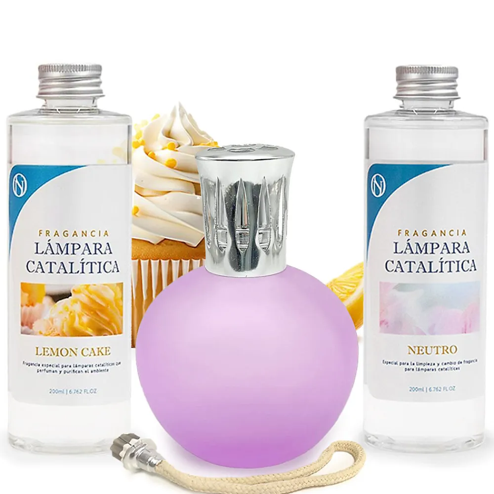 Mamamanuela Pack économique Lampe Catalytique Fuchsia Mat + Parfum Lemon Cake (500 ml) + Nettoyant Neutre (200 ml) + Mèche de Rechange* Désodorisant Et Parfum D'Ambiance