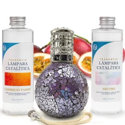 Mamamanuela Pack économique Lampe Catalytique Mosaïque de minuit + Caribbean Passion (200 ml) + Nettoyant Neutre (200 ml) + Mèche Rechange* Désodorisant Et Parfum D'Ambiance
