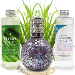 Mamamanuela Pack économique Lampe Catalytique Mosaïque de minuit + Parfum Citronnelle (200 ml) + Nettoyant Neutre (200 ml) + Mèche de Rechange* Désodorisant Et Parfum D'Ambiance