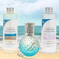 Mamamanuela Pack économique Lampe Catalytique Blue Diamonds + Parfum Mediterranean Light (200 ml) + Nettoyant Neutre (200 ml) + Mèche Rechange* Désodorisant Et Parfum D'Ambiance