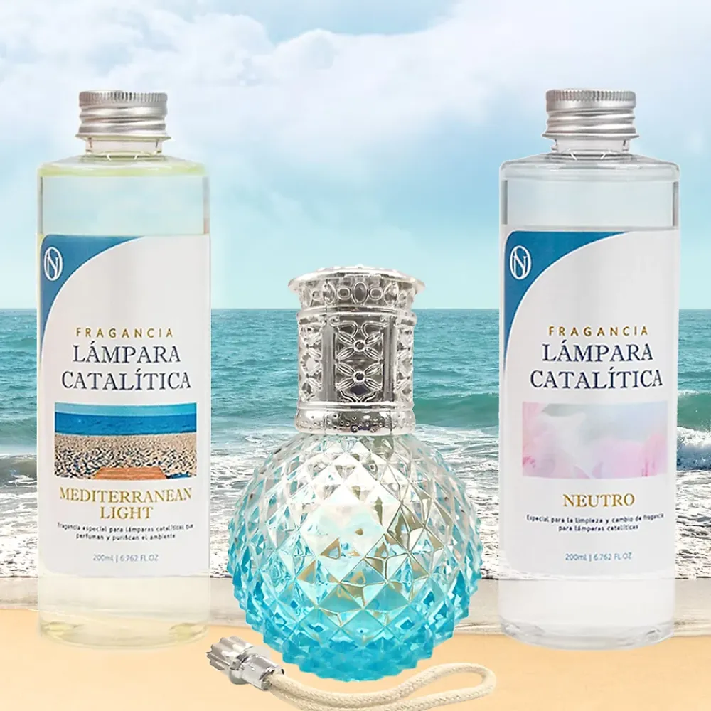 Mamamanuela Pack économique Lampe Catalytique Blue Diamonds + Parfum Mediterranean Light (200 ml) + Nettoyant Neutre (200 ml) + Mèche Rechange* Désodorisant Et Parfum D'Ambiance