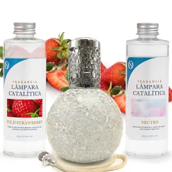 Pack économique Lampe Catalytique Mosaïque Blanc + Parfum Wild Strawberry (200 ml) + Nettoyant Neutre (200 ml) + Mèche Rechange>Mamamanuela Best