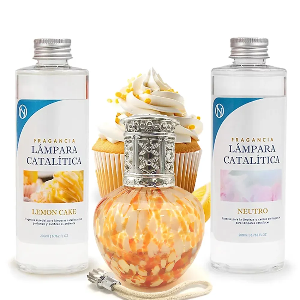 Mamamanuela Pack économique Lampe Catalytique Drops Orange + Parfum Lemon Cake (200 ml) + Nettoyant Neutre (200 ml) + Mèche de Rechange* Désodorisant Et Parfum D'Ambiance