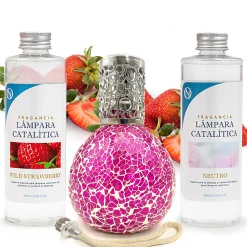 Pack économique Lampe Catalytique Mosaïque Fuchsia + Parfum Wild Strawberry (500 ml) + Nettoyant Neutre (200 ml) + Mèche Rechange>Mamamanuela Online