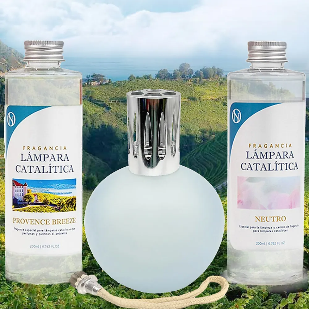 Mamamanuela Pack économique Lampe Catalytique Bleu Gris Mat + Parfum Provence Breeze (500 ml) + Nettoyant Neutre (200 ml) + Mèche de Rechange* Désodorisant Et Parfum D'Ambiance