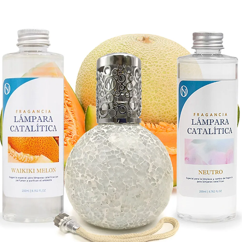 Pack économique Lampe Catalytique Mosaïque Blanc + Parfum Waikiki Melon (500 ml) + Nettoyant Neutre (200 ml) + Mèche de Rechange>Mamamanuela Outlet