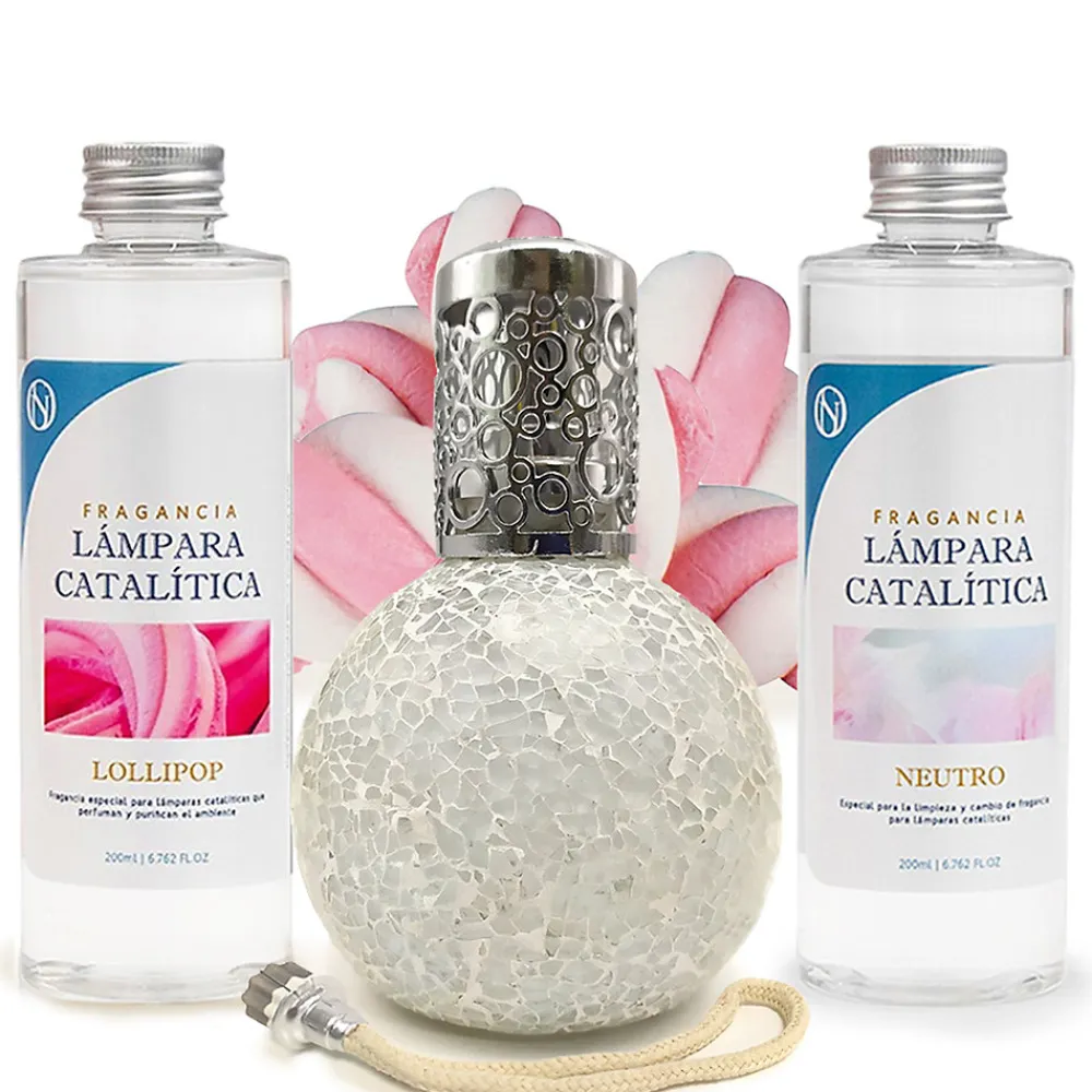 Pack économique Lampe Catalytique Mosaïque Blanc + Parfum Lollipop (500 ml) + Nettoyant Neutre (200 ml) + Mèche de Rechange>Mamamanuela Hot