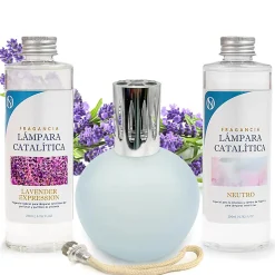 Mamamanuela Pack économique Lampe Catalytique Bleu Gris Mat + Parfum Lavender Expression (500ml) + Nettoyant Neutre (200ml) + Mèche Rechange* Désodorisant Et Parfum D'Ambiance
