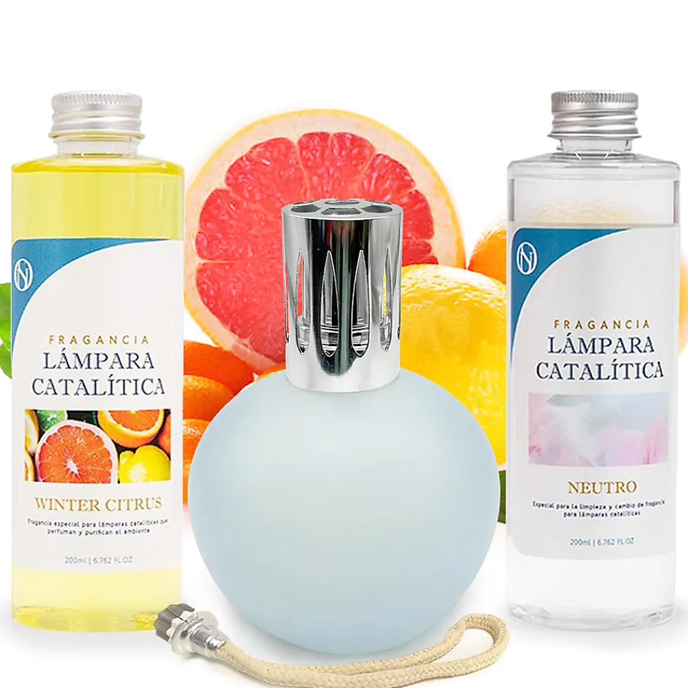 Pack économique Lampe Catalytique Bleu-Gris Mat + Parfum Winter Citrus (200 ml) + Nettoyant Neutre (200 ml) + Mèche de Rechange>Mamamanuela Clearance