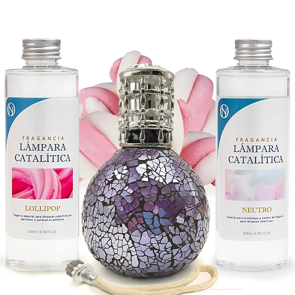 Mamamanuela Pack économique Lampe Catalytique Mosaïque de minuit + Parfum Lollipop (200 ml) + Nettoyant Neutre (200 ml) + Mèche de Rechange* Désodorisant Et Parfum D'Ambiance
