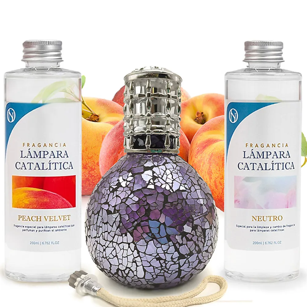 Pack économique Lampe Catalytique Mosaïque de minuit + Parfum Peach Velvet (200 ml) + Nettoyant Neutre (200 ml) + Mèche Rechange>Mamamanuela New