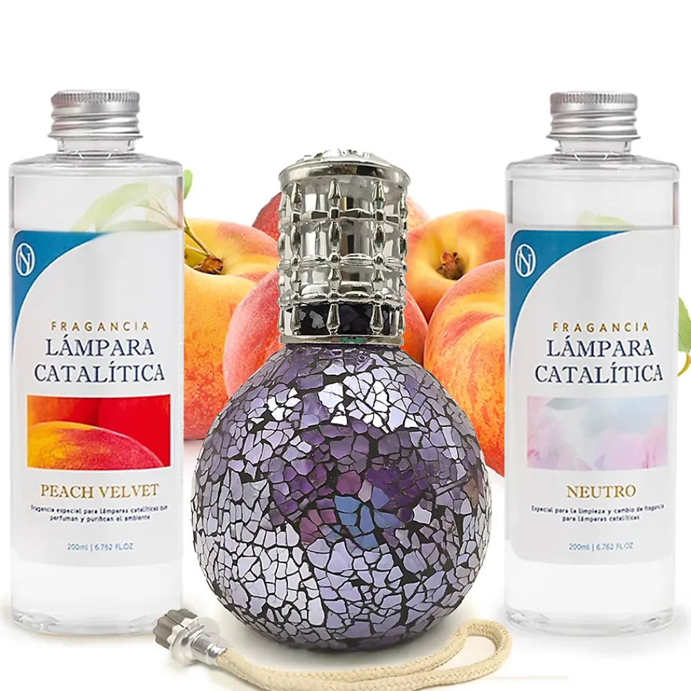 Mamamanuela Pack économique Lampe Catalytique Mosaïque de minuit + Parfum Peach Velvet (500 ml) + Nettoyant Neutre (200 ml) + Mèche Rechange* Désodorisant Et Parfum D'Ambiance